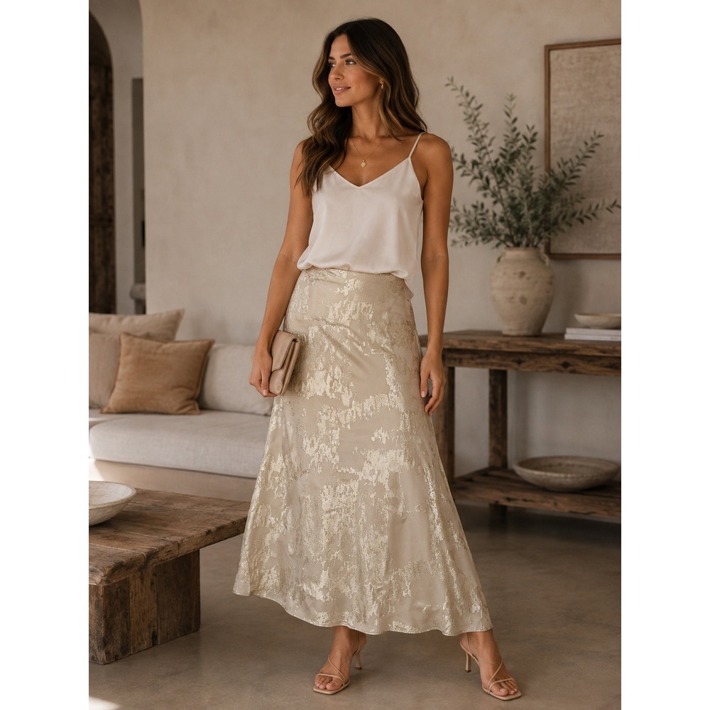 Endless Rose Skirt Womens Small Gold Metallic Distressed Glam Party